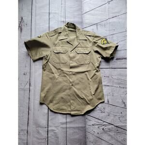 Vintage US Army Military Shirt Sz Small Tan Army Uniform Vietnam Read